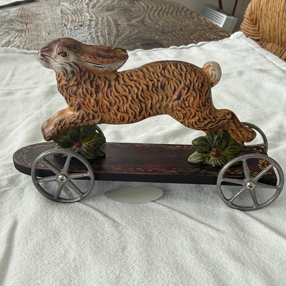 Leaping rabbit hand painted chalkware figurine